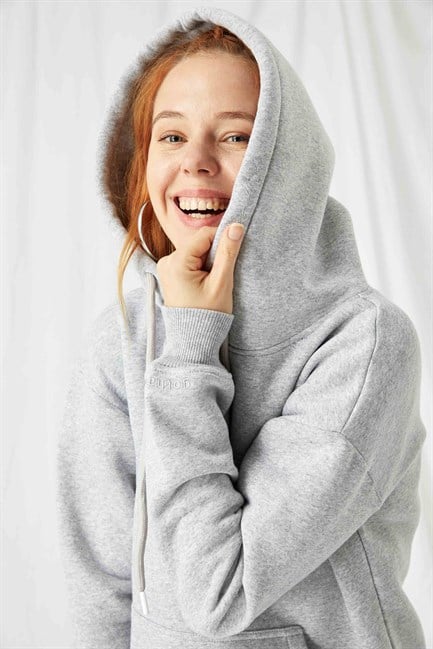 Kadın Stay Oversize Gri Hoodie Sweatshirt