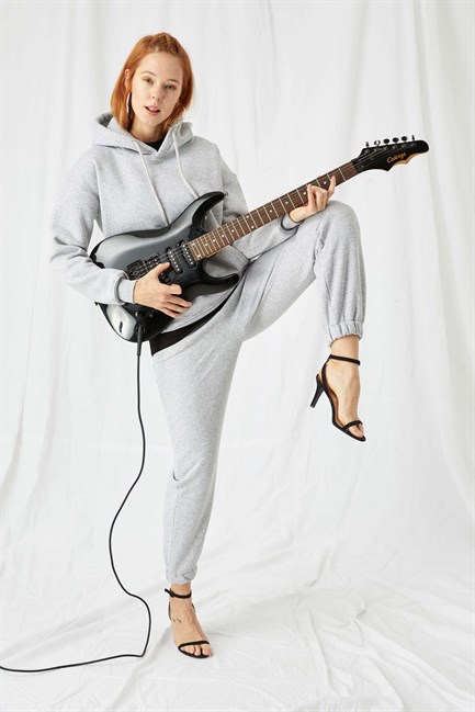 Kadın Stay Oversize Gri Hoodie Sweatshirt
