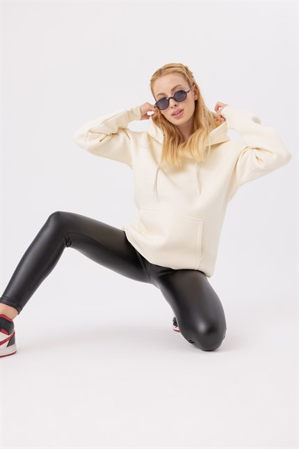 Kadın Stay Oversize Krem Hoodie Sweatshirt