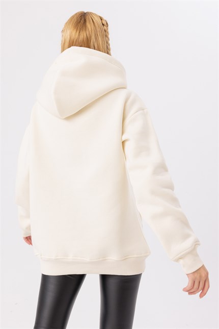 Kadın Stay Oversize Krem Hoodie Sweatshirt
