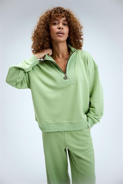 Kadın Timeless Fermuarlı Fıstık Yeşili Sweatshirt