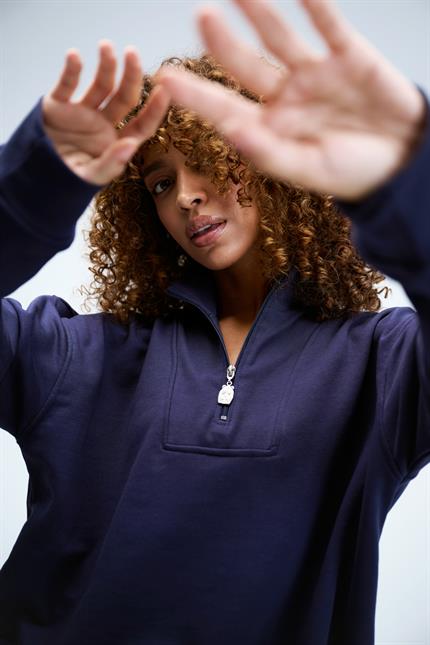 Kadın Timeless Fermuarlı Lacivert Sweatshirt