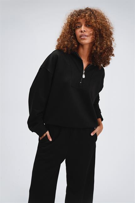 Kadın Timeless Fermuarlı Siyah Sweatshirt