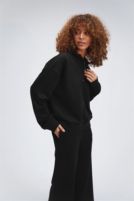 Kadın Timeless Fermuarlı Siyah Sweatshirt