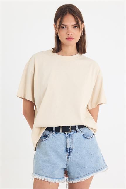 Kadın Timeless Oversize Krem T-Shirt