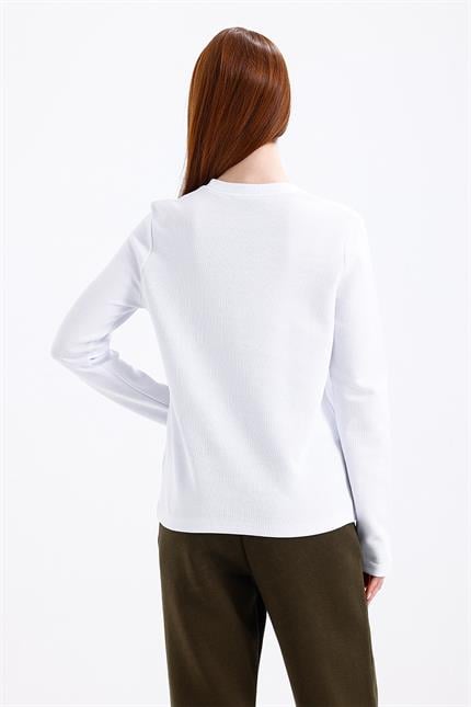 Kadın Uzun Kollu Basic Beyaz T-Shirt