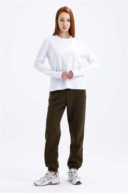 Kadın Uzun Kollu Basic Beyaz T-Shirt