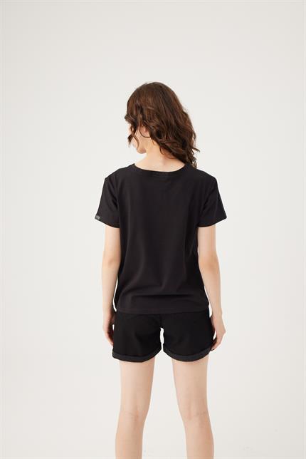 Kadın V Yaka Siyah T-Shirt