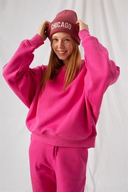 Kadın Vibe Oversize Fuşya Sweatshirt