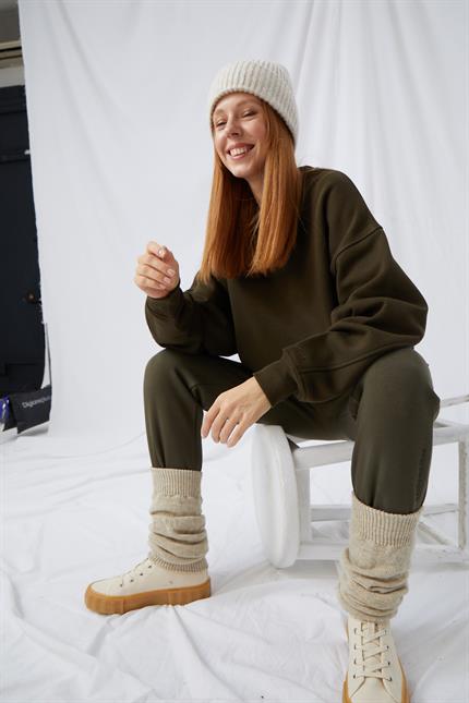 Kadın Vibe Oversize Haki Sweatshirt