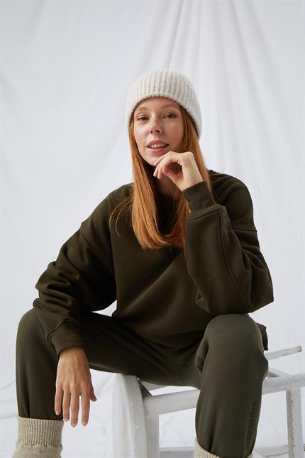 Kadın Vibe Oversize Haki Sweatshirt