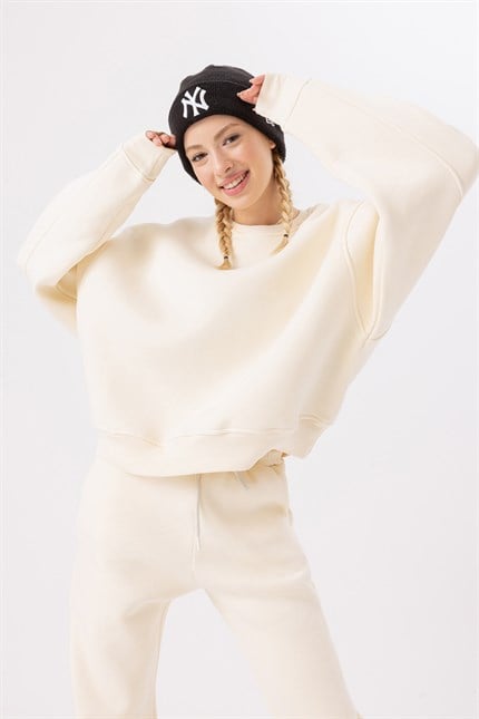 Kadın Vibe Oversize Krem Sweatshirt