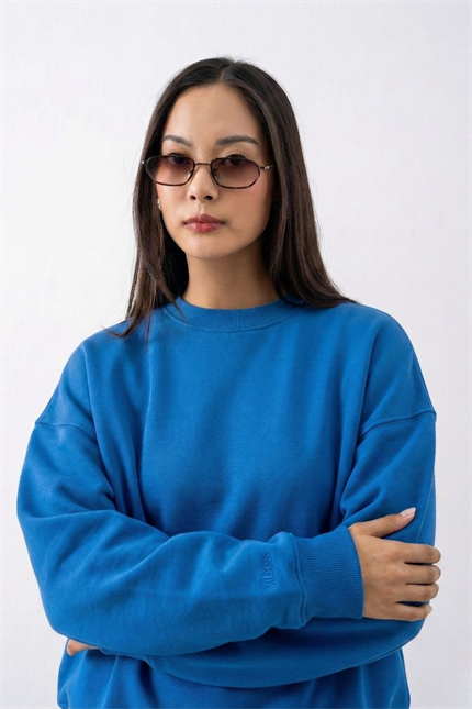 Kadın Vibe Oversize Mavi Sweatshirt
