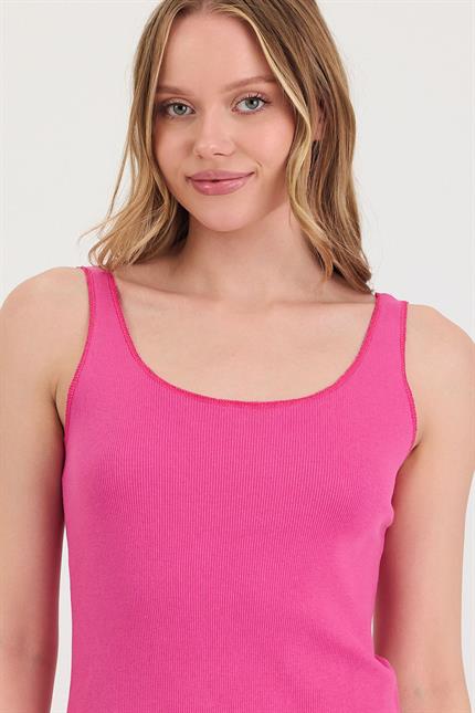 Kadın Yırtmaçlı Midi Fuşya Elbise 