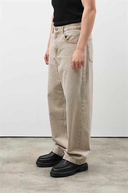 Erkek Loose Fit Bej Kot Pantolon