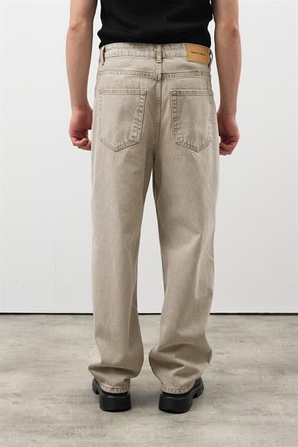 Erkek Loose Fit Bej Kot Pantolon