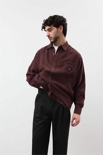 Erkek Modal Kiremit Dökümlü Gömlek