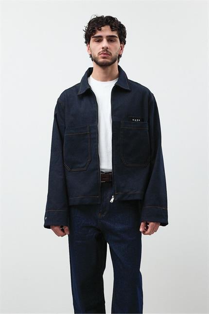Erkek Oversize Fermuarlı Kot Ceket