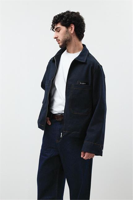 Erkek Oversize Fermuarlı Kot Ceket