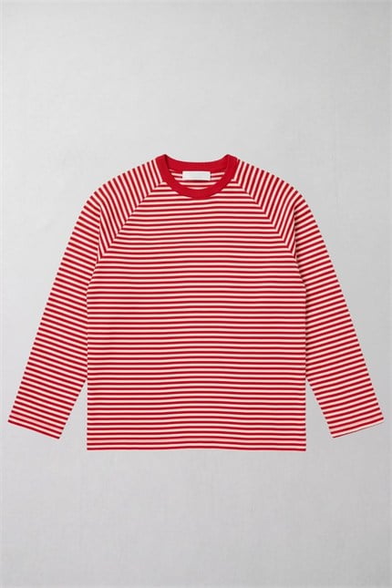 Reglan LS Çizgili Kırmızı-Beyaz T-Shirt