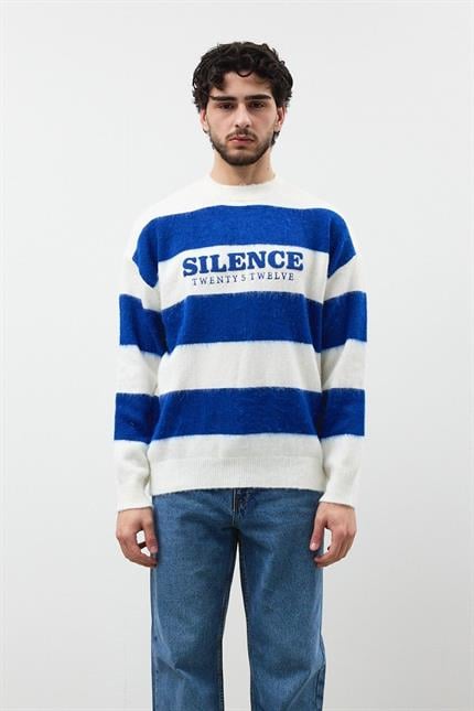 Erkek Saks Oversize Çizgili Kazak