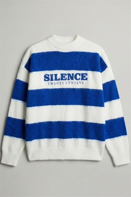 Erkek Saks Oversize Çizgili Kazak