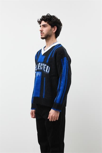 Erkek Selected Oversize Sakallı Çizgili Kazak