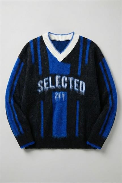 Erkek Selected Oversize Sakallı Çizgili Kazak