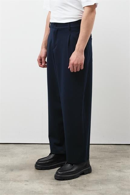 Erkek Lacivert Premium Pileli Kumaş Pantolon