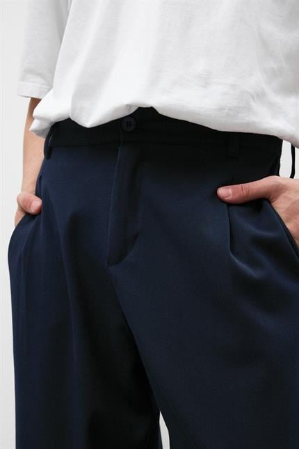 Erkek Lacivert Premium Pileli Kumaş Pantolon