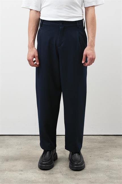 Erkek Lacivert Premium Pileli Kumaş Pantolon