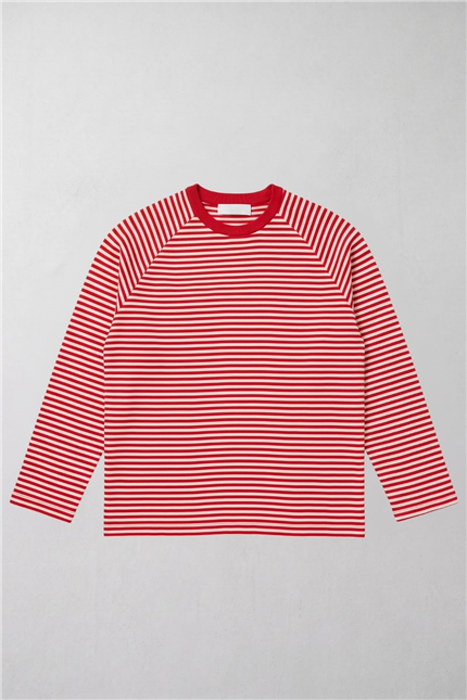 Reglan LS Çizgili Kırmızı-Beyaz T-Shirt