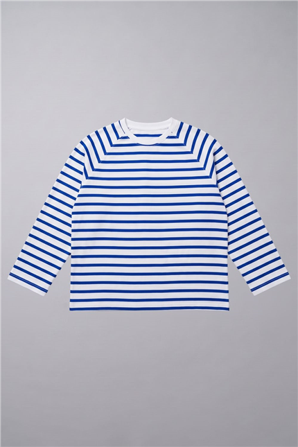 Reglan LS Çizgili Mavi-Beyaz T-Shirt