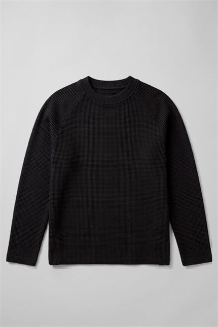 Waffle Reglan Uzun Kollu Siyah T-Shirt