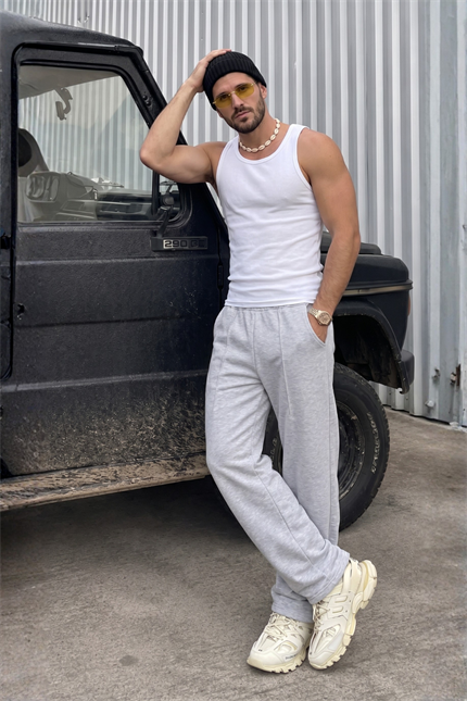 Yazlık Erkek Blank Gri Ayarlanabilir Paça Baggy Eşofman Altı