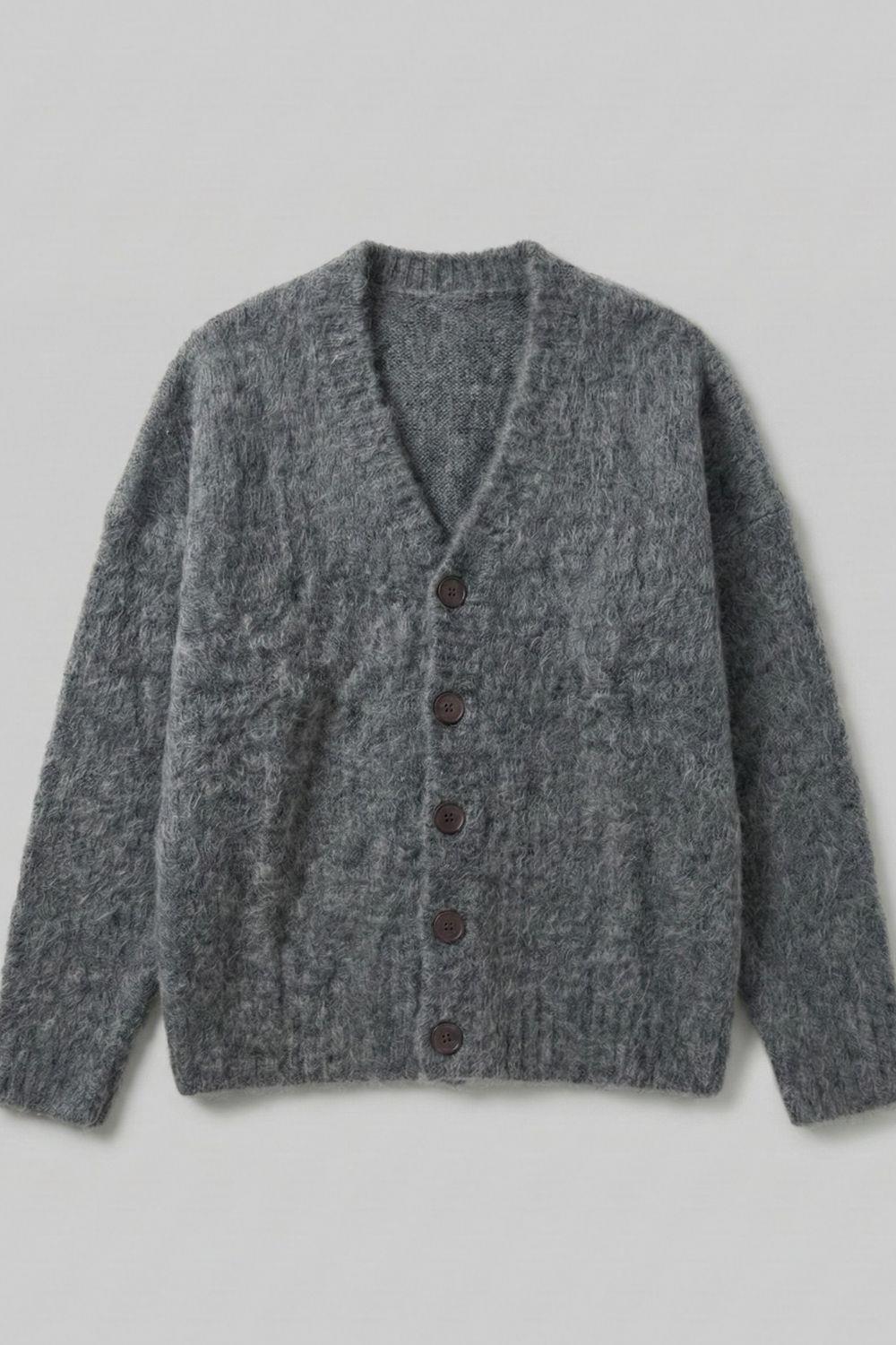 Antrasit Oversize Sakallı Düğmeli Hırka