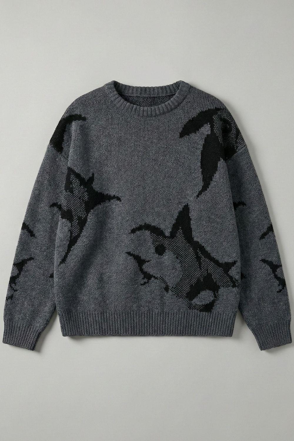 Erkek Antrasit Baskılı Oversize Kazak