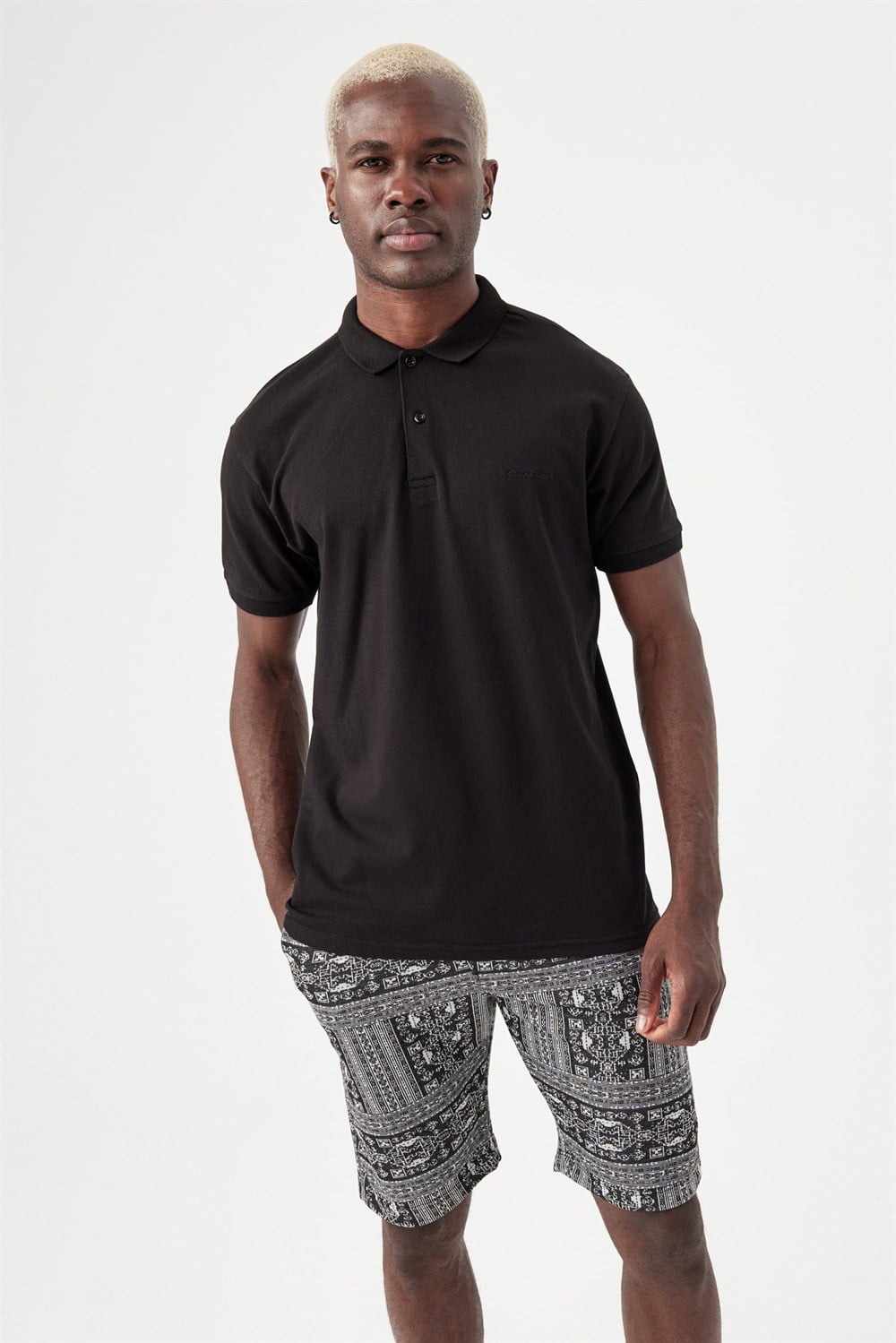 Erkek Base Polo Yaka Siyah T-Shirt