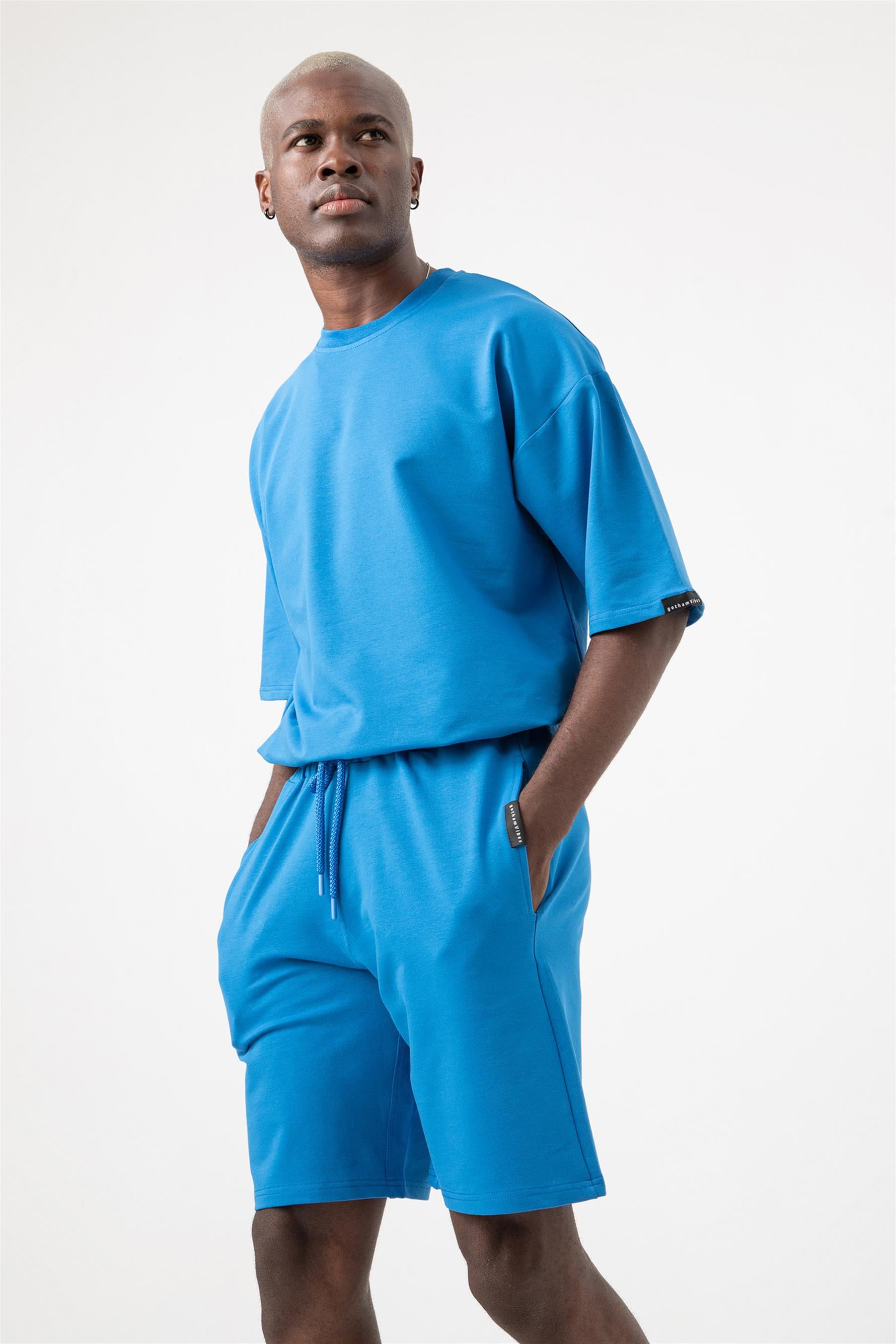 Erkek Base Saks Mavi Şort