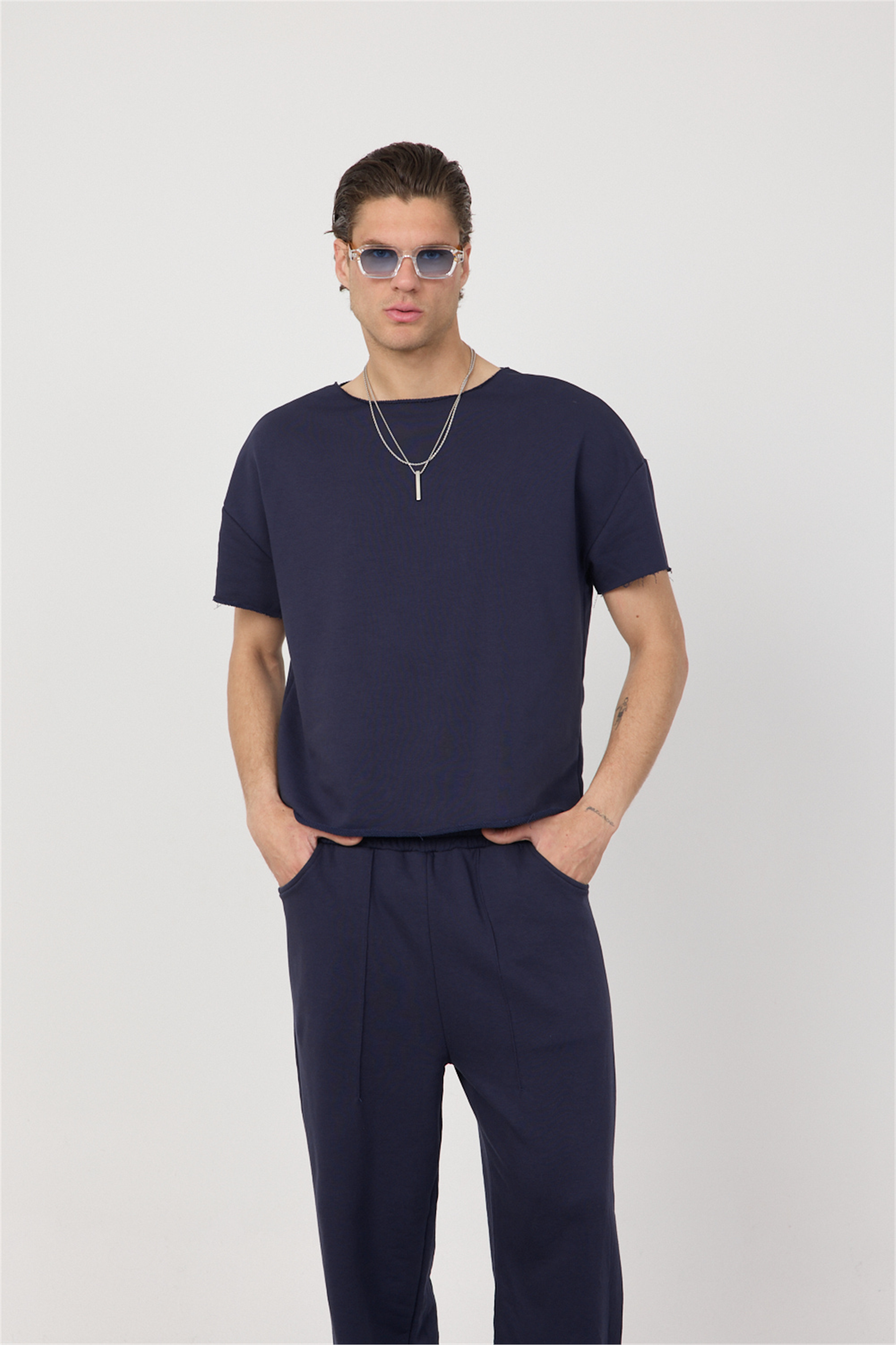 Erkek Blank Boxy Lacivert T-Shirt