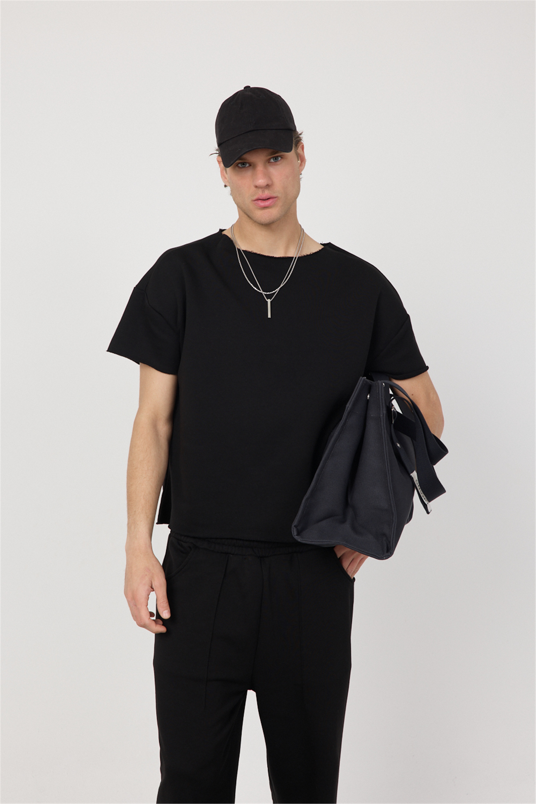 Erkek Blank Boxy Siyah T-Shirt