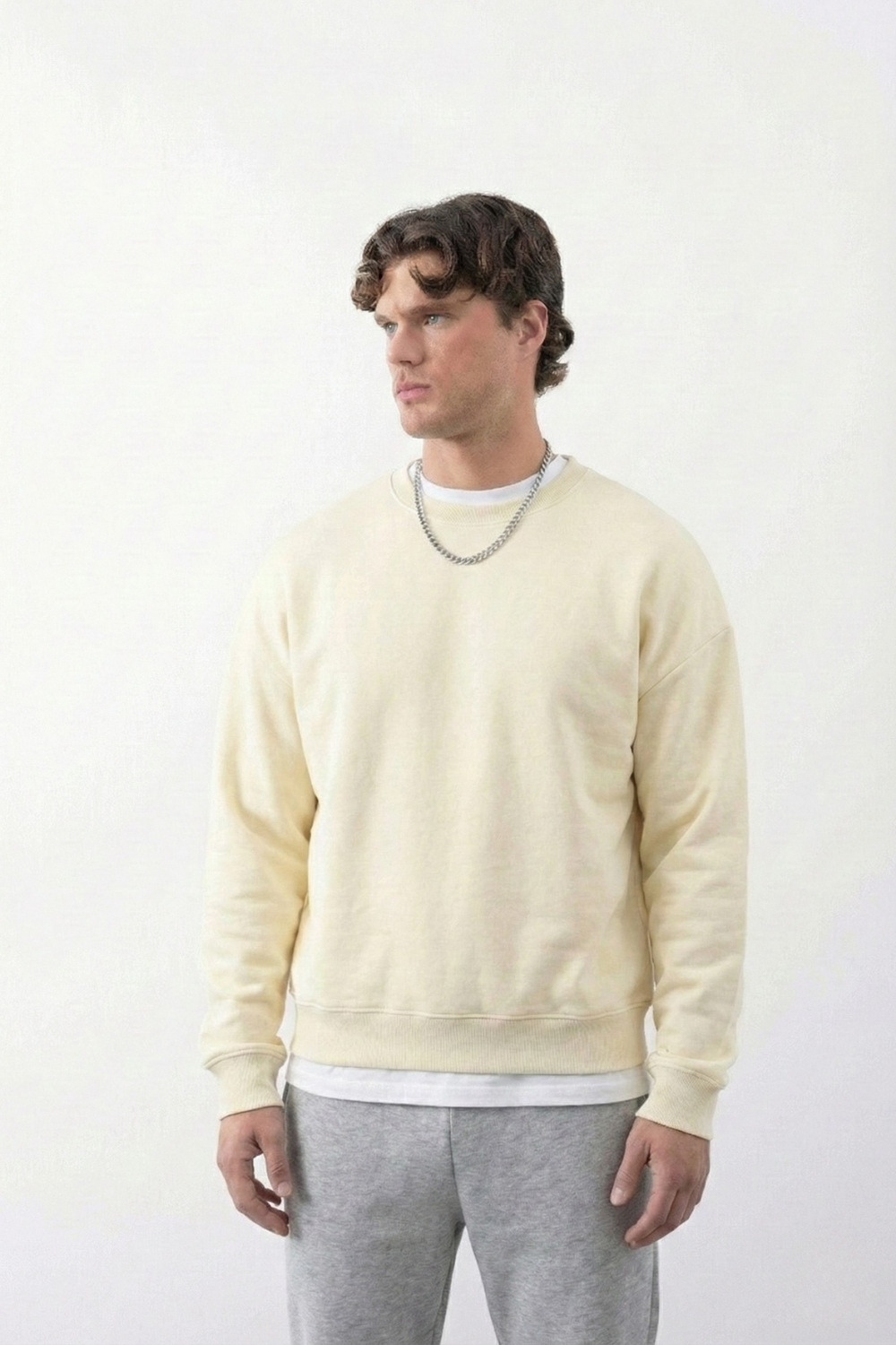 Erkek Boxy Oversize Vanilya Sarısı Sweatshirt · 2