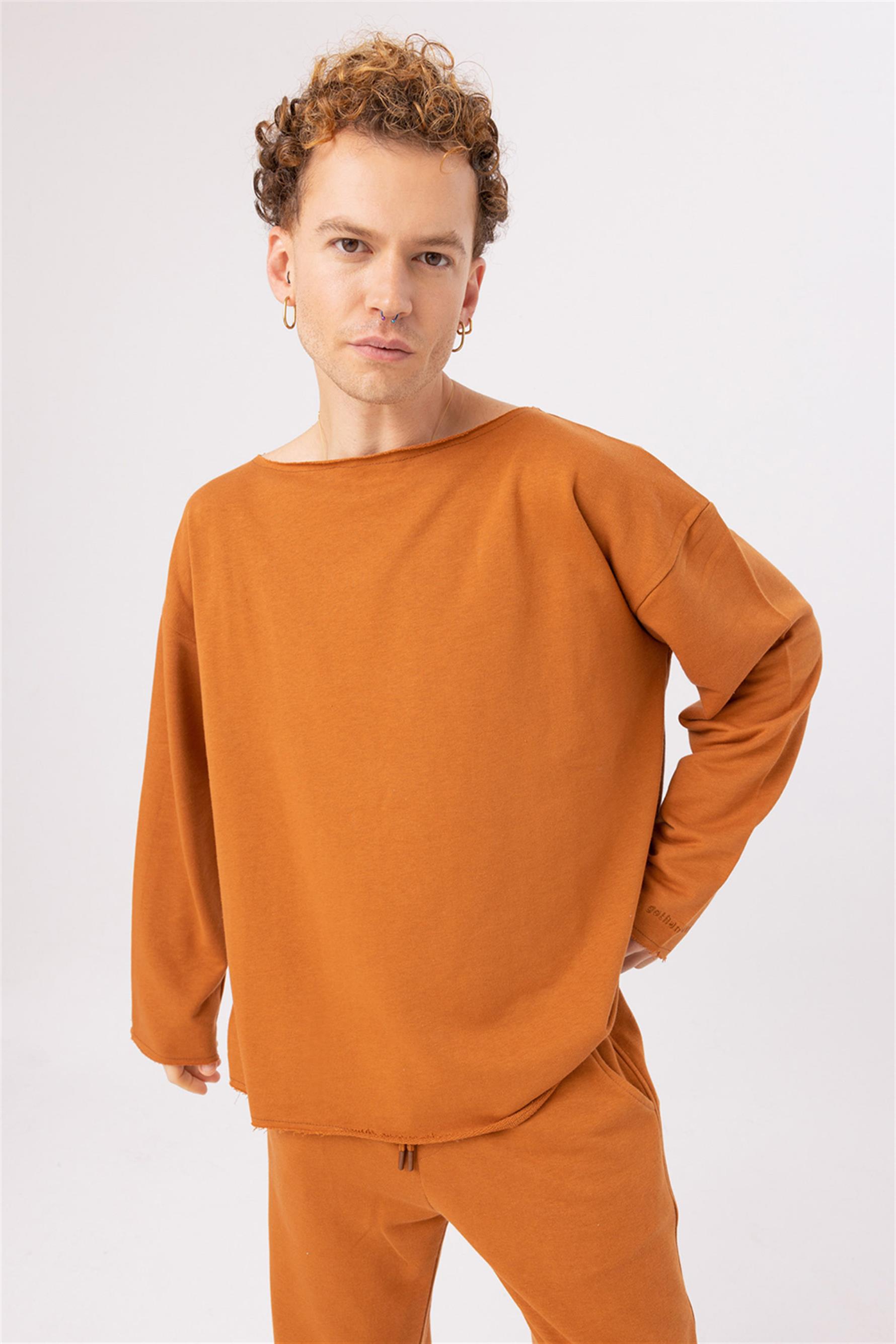 Erkek Calm Tarçın Kayık Yaka Sweatshirt
