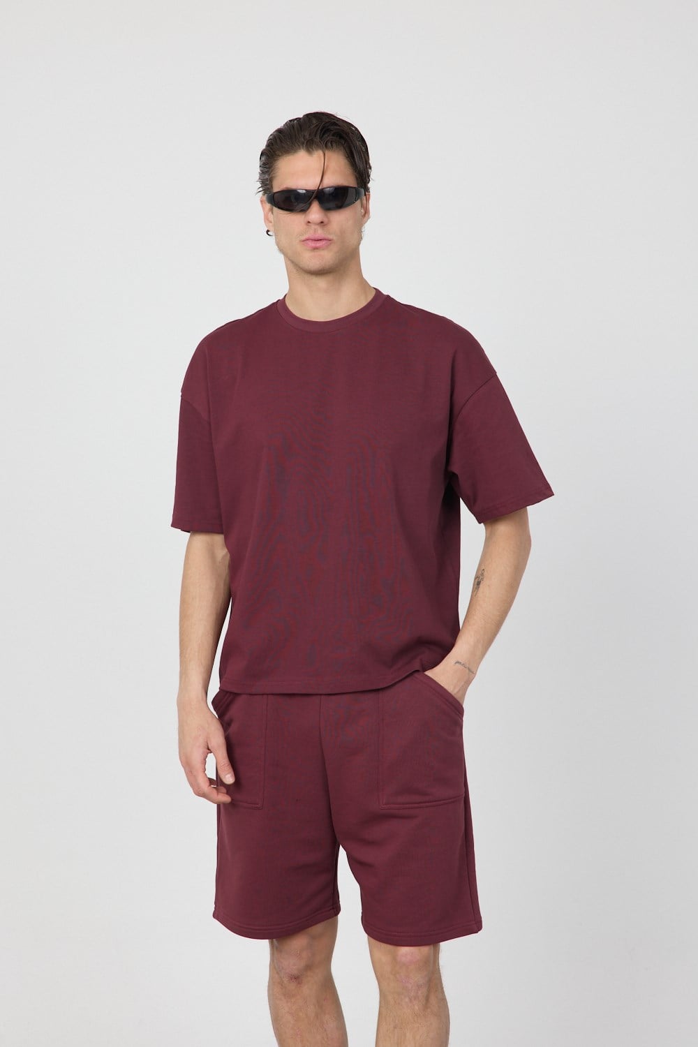 Erkek Chill Boxy Premium Bordo T-Shirt