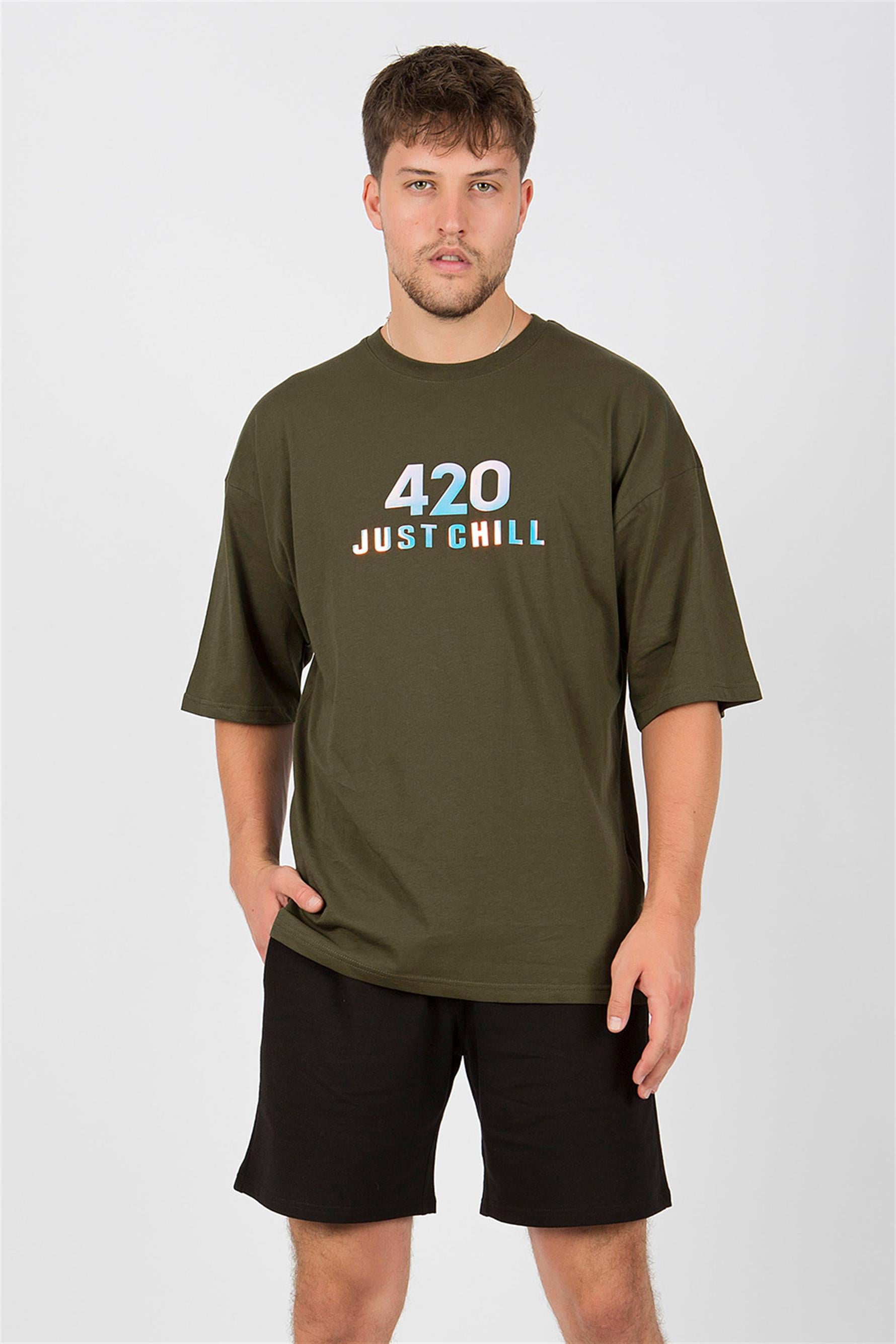 Erkek Chill Oversize Haki T-Shirt
