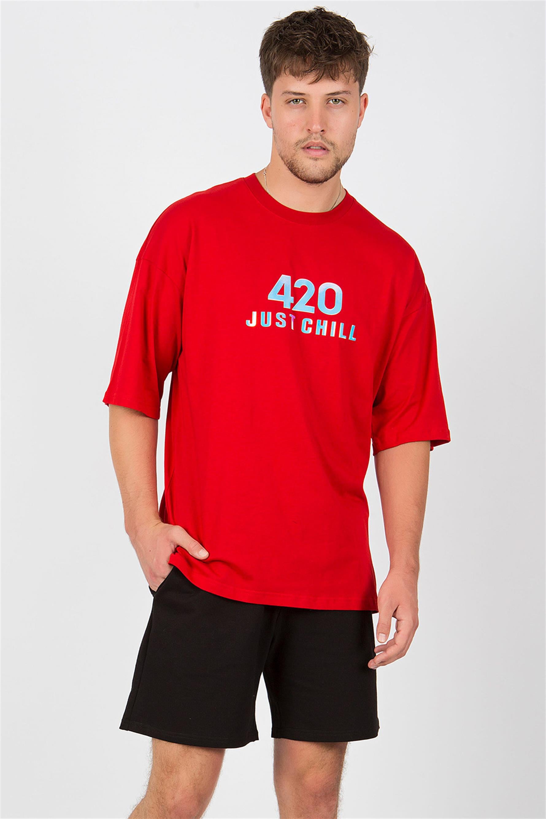 Erkek Chill Oversize Kırmızı T-Shirt