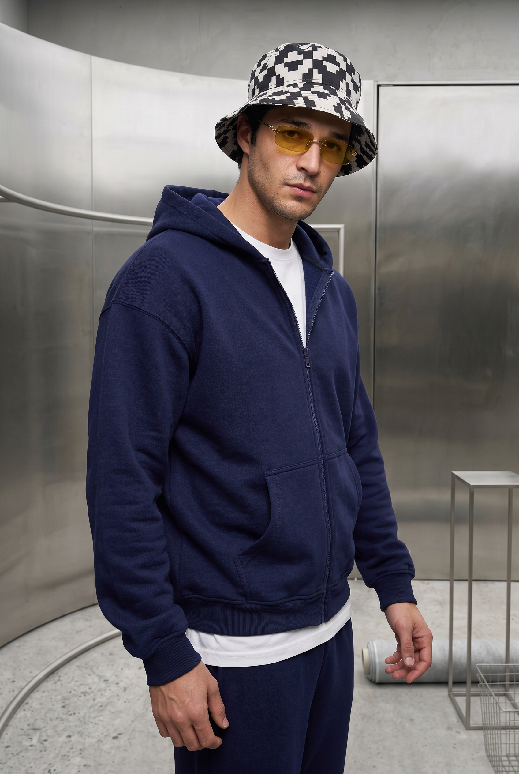 Erkek Chill Oversize Lacivert Zip Sweatshirt