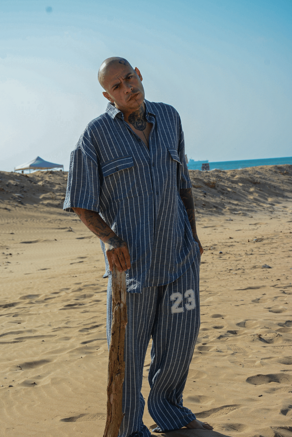 Erkek Çizgili Antrasit Keten Takım