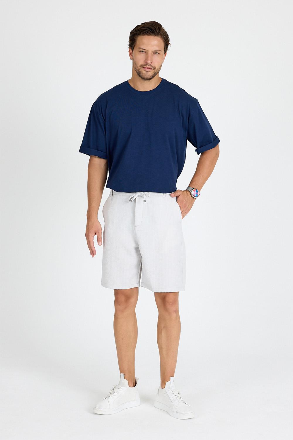 Erkek Gri Çizgili Şort