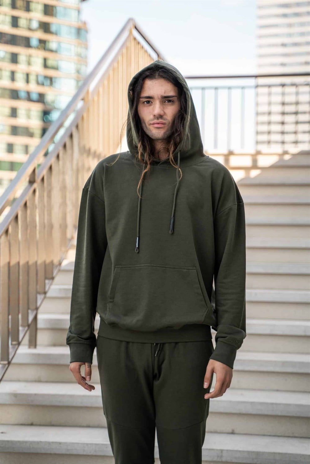 Erkek High Oversize Haki Hoodie
